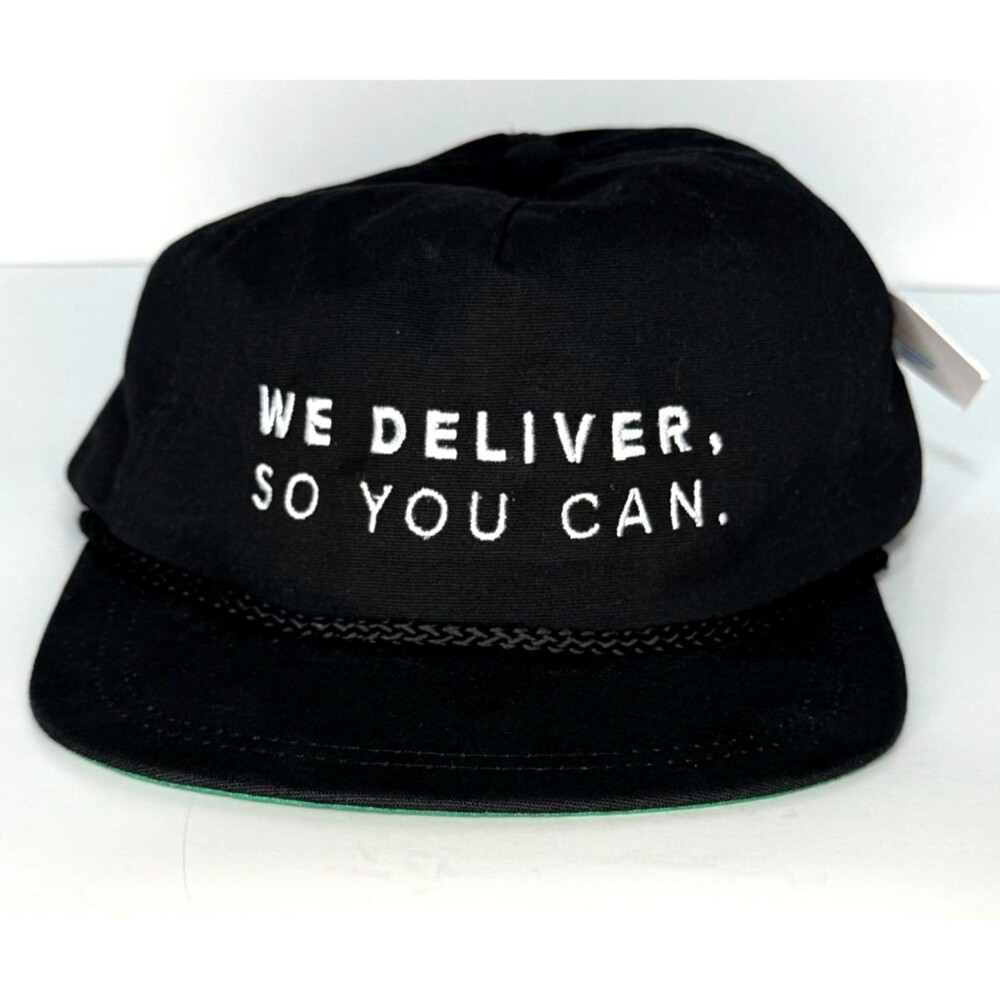 SNAG We Deliver So You Can Rope Hat Black Strapback Arrive Cap NWT